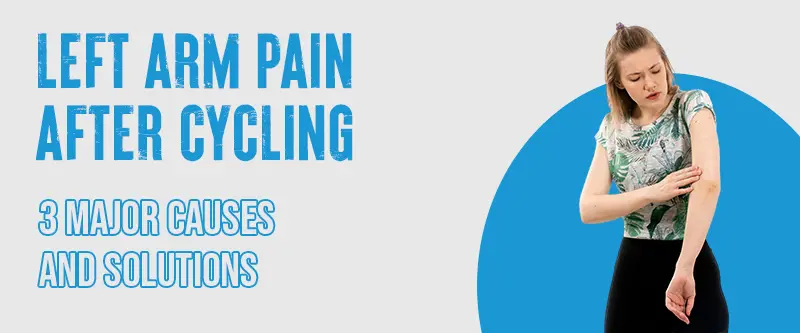 A cyclist holding their left arm in pain after a ride