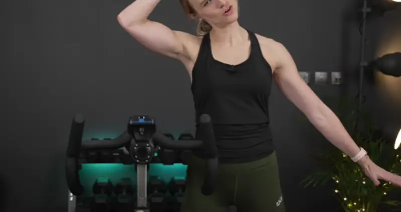A person doing a chin tuck exercise for neck strength