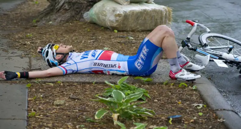 Cyclist yawning from lack of sleep