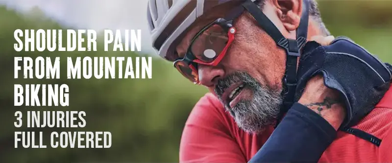 Mountain biker with shoulder pain on a trail