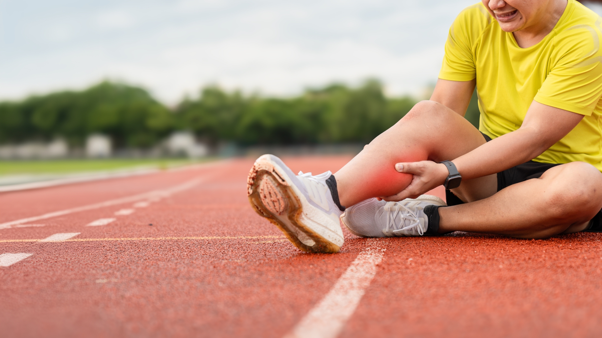 uphill running form showing calf and Achilles strain