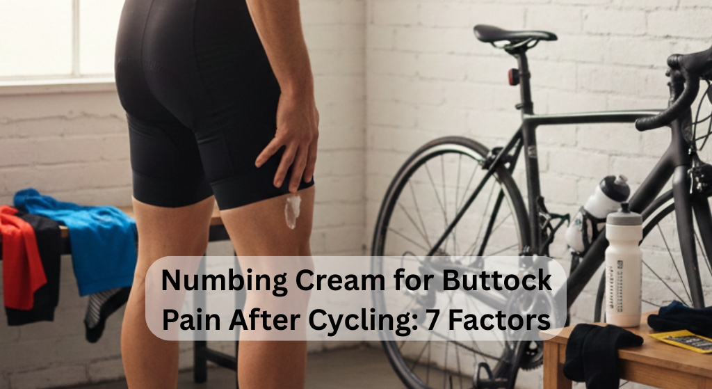 Cyclist applying numbing cream to sore buttocks