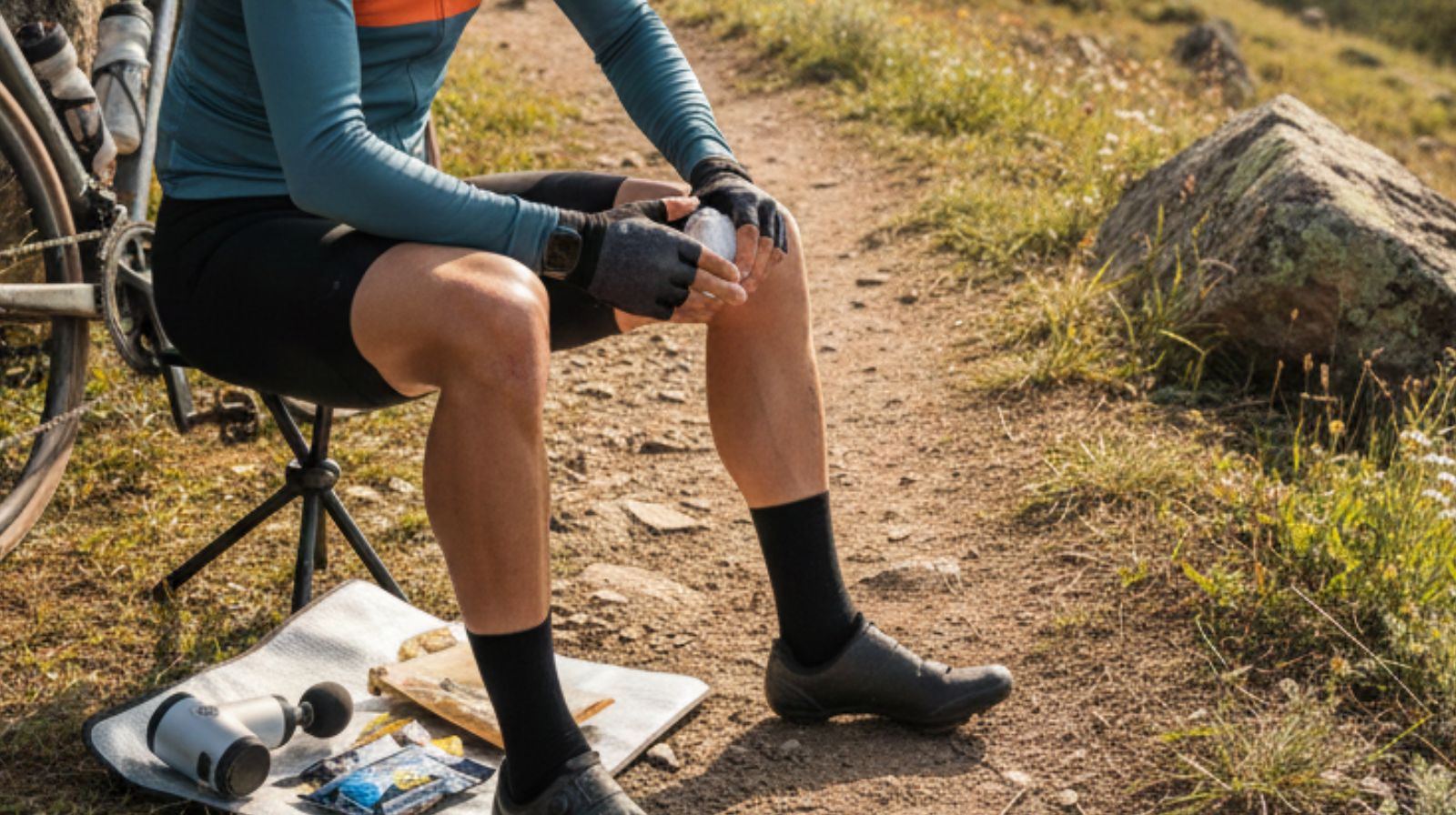Cyclist fixing hot spots in bike shoes