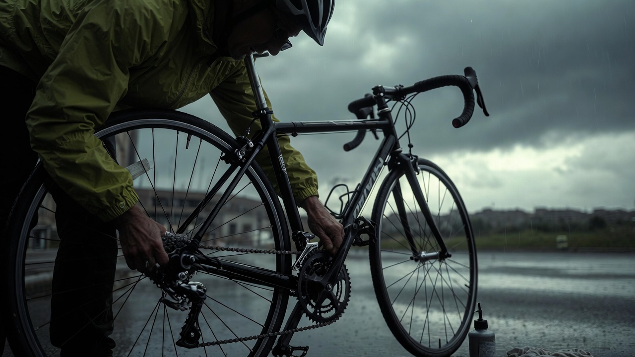 Bike maintenance before cycling in the rain
