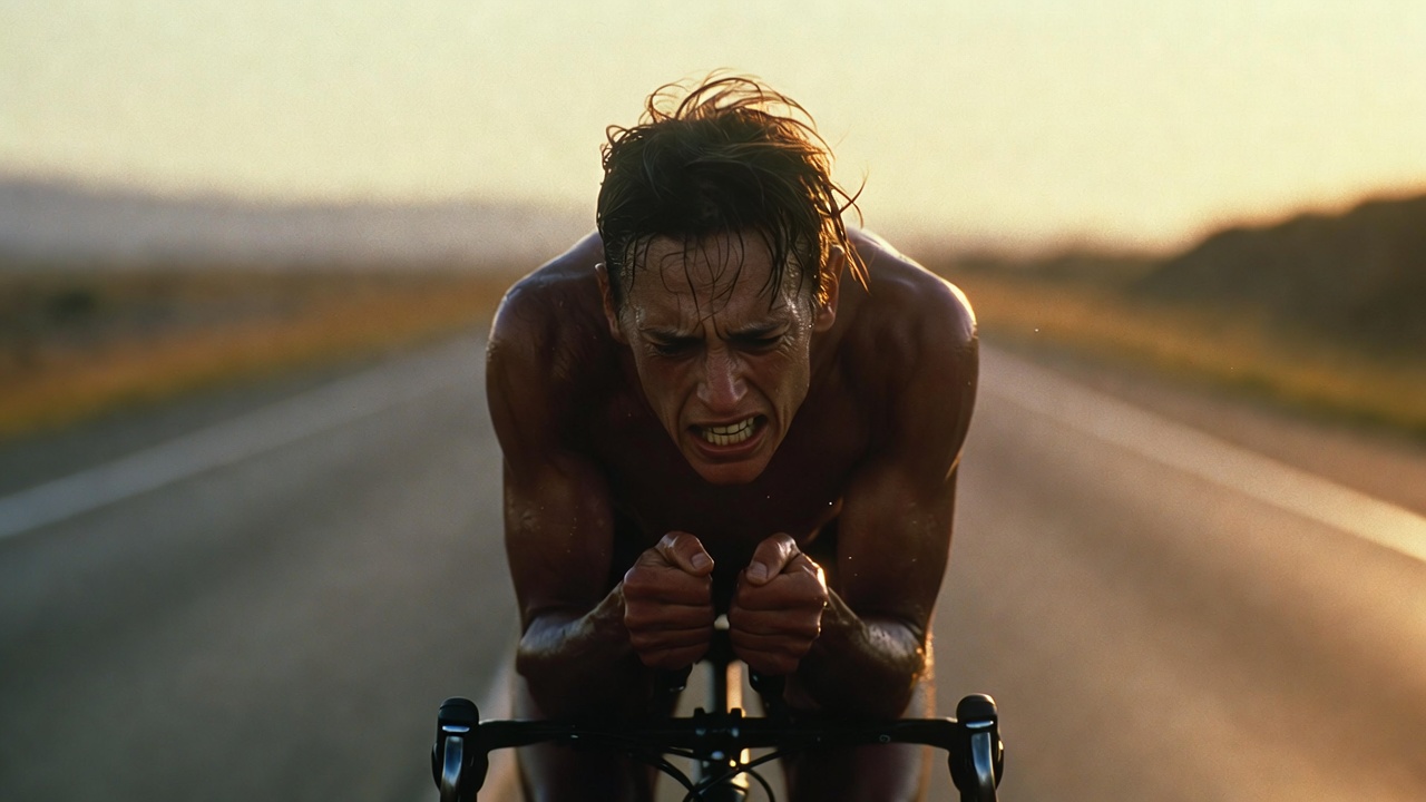 Cyclist experiencing exhaustion on endurance bike ride