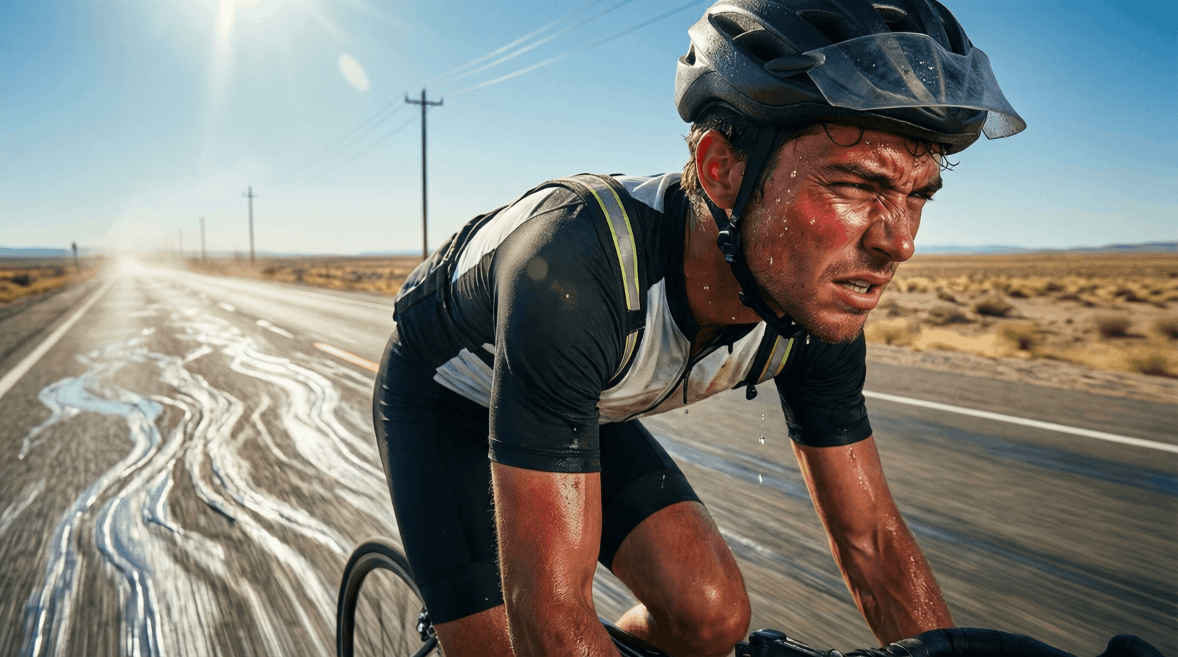 overheating cyclist riding in hot weather conditions