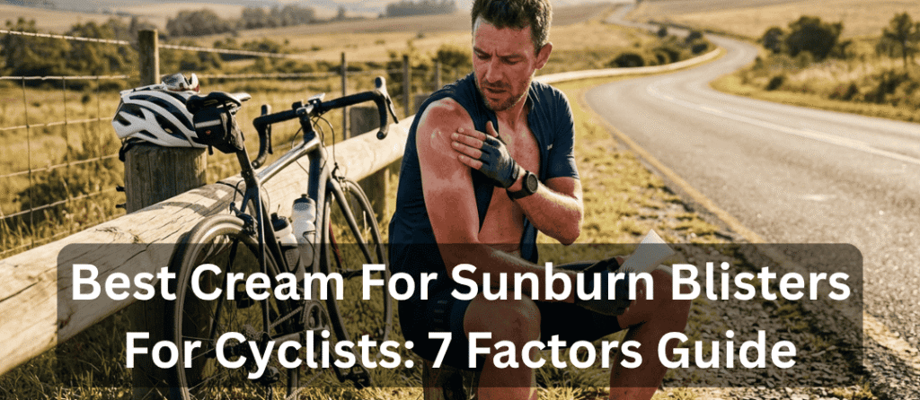 Cyclist applying cream to sunburned shoulder