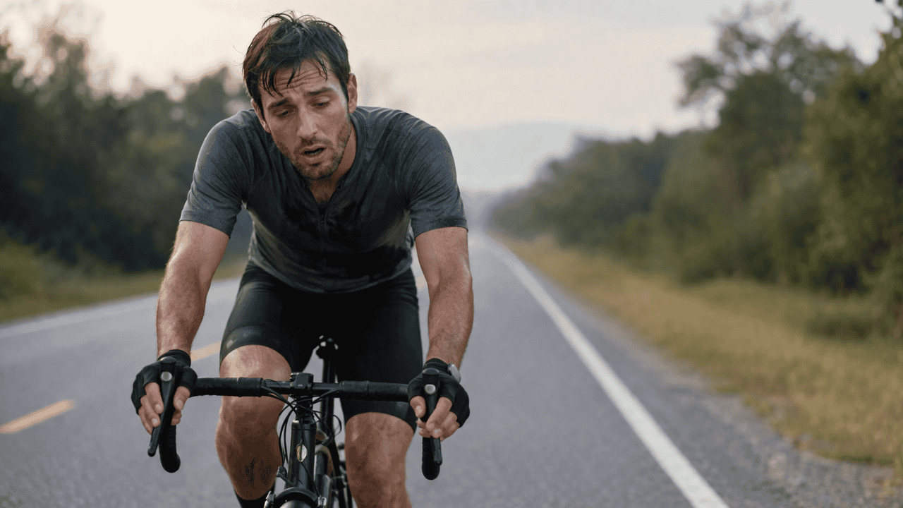 tired rider losing focus while cycling