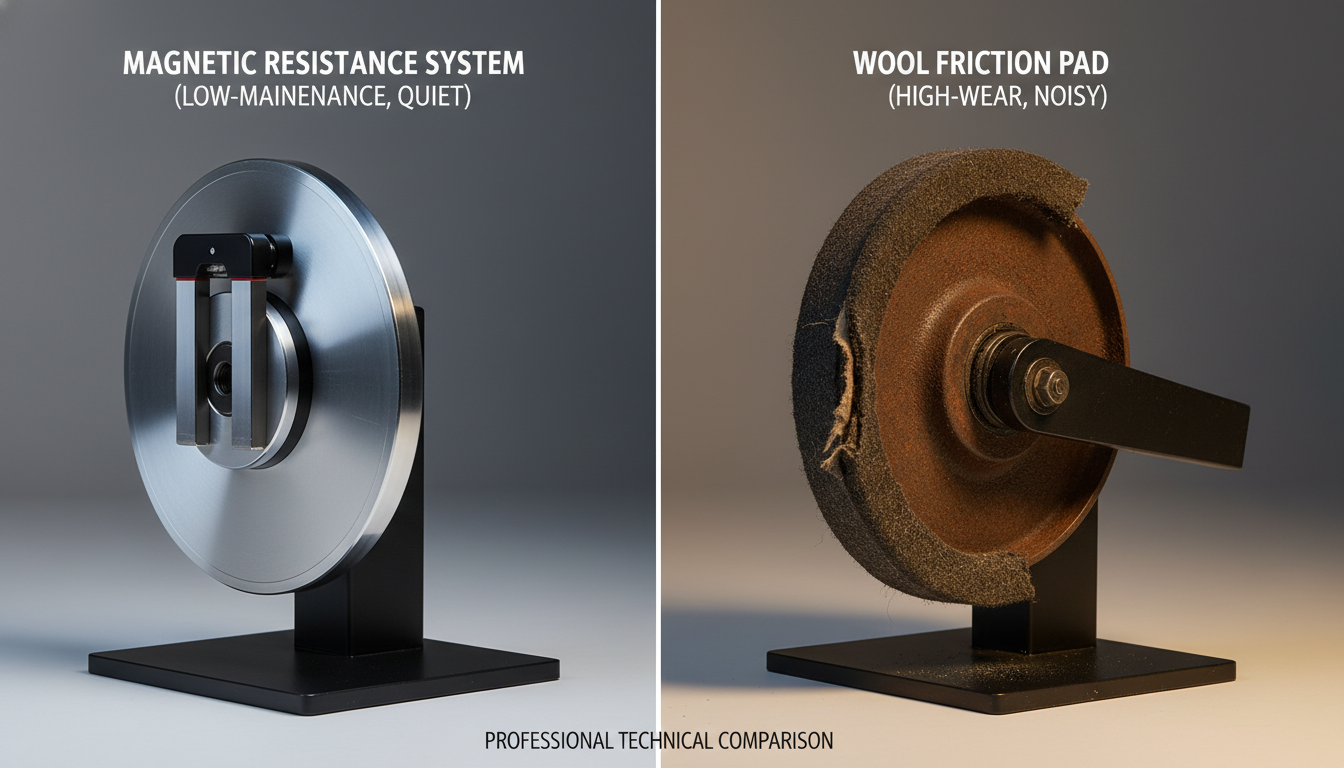 Comparison between silent magnetic resistance and a standard friction brake pad.