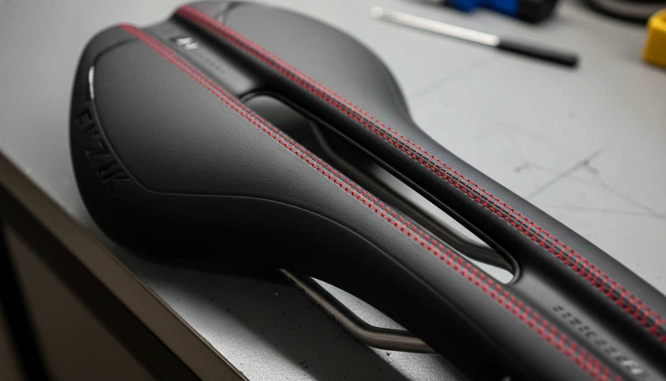 Close-up of a bicycle saddle relief channel showing ergonomic depth.