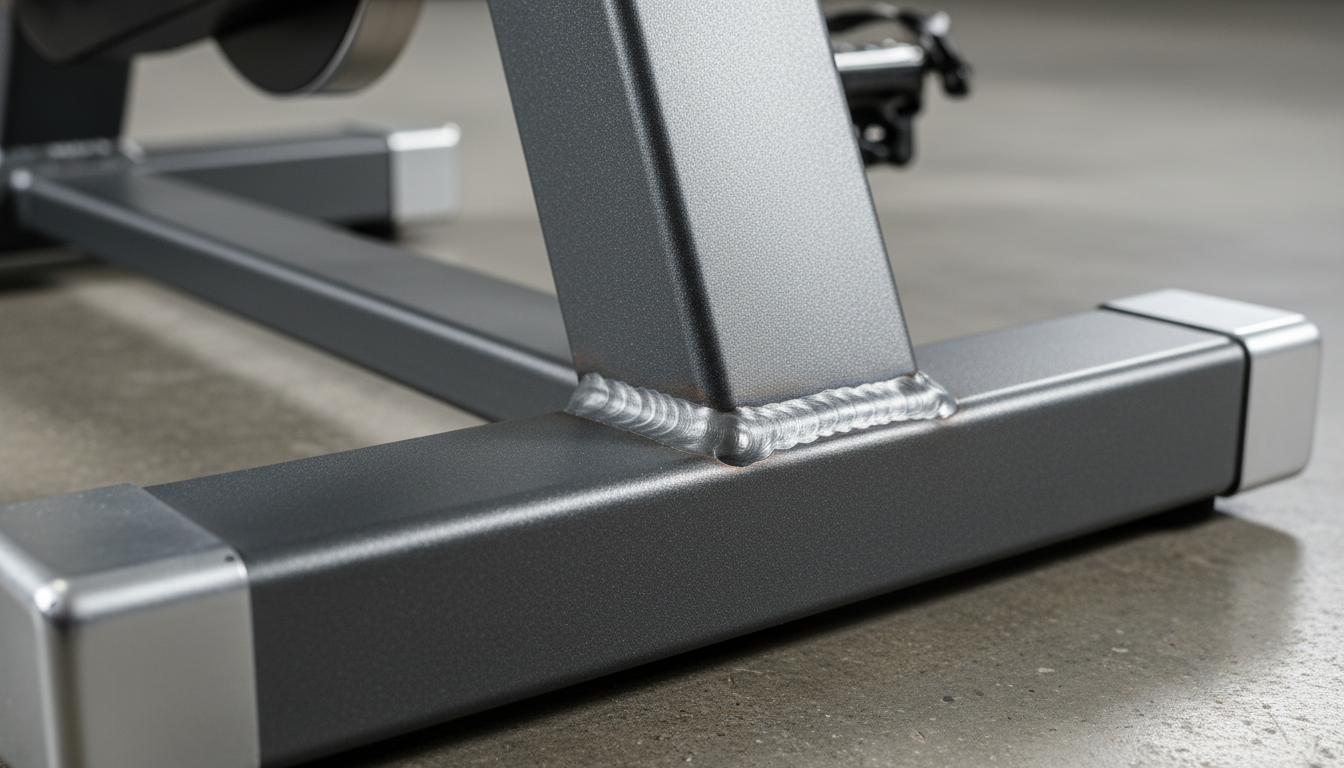 Close-up of professional-grade welding and steel frame construction.